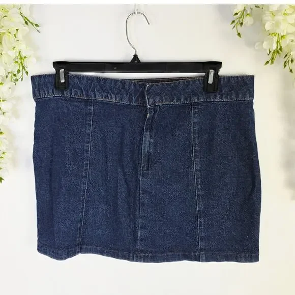VINTAGE Old Navy Denim Mini Skirt Size 16 Blue Stretch Classic Y2K Casual 90s - Picture 3 of 12